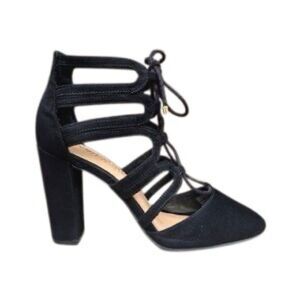 Christian Siriano Women's Black Strappy Tie Chunky Heels Size 7